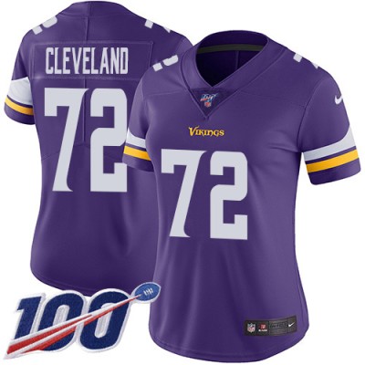 Nike Minnesota Vikings #72 Ezra Cleveland Purple Team Color Women's Stitched NFL 100th Season Vapor Untouchable Limited Jersey